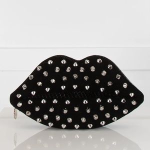 ✨LULU GUINNESS✨Black Studded Snake Lip Clutch Bag